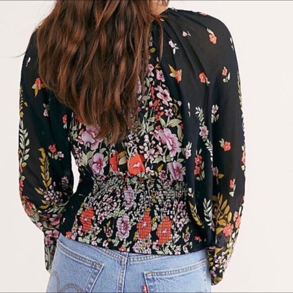 Free People Final Rose Deep V-Neck Long Sleeve Ruched Blouse - Picture 5 of 6